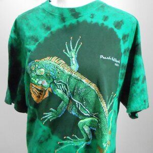 Puerto Vallarta Mexico Green & Black Iguana Lizard Short Sleeve T-Shirt-Size Med